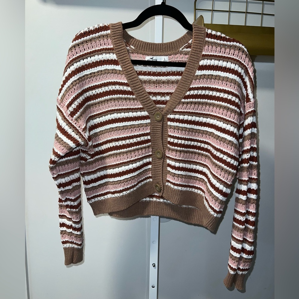 Size Large Hollister V-Neck Button Up Stripe Crop Sweater